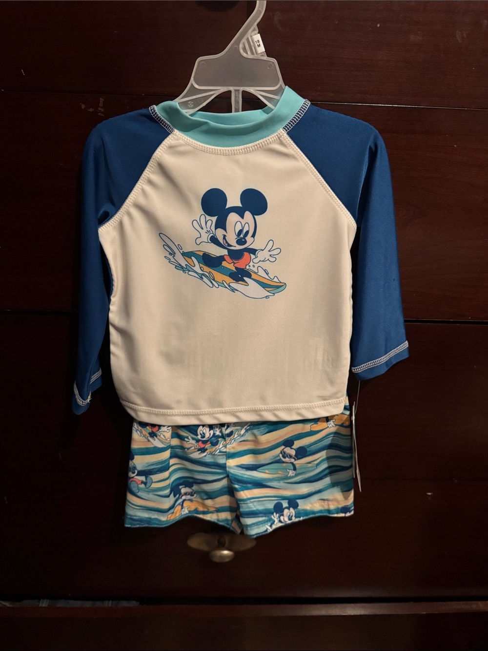 NWT Disney Blue, White & Aqua Mickey Mouse Kids Rashguard Swim Set
